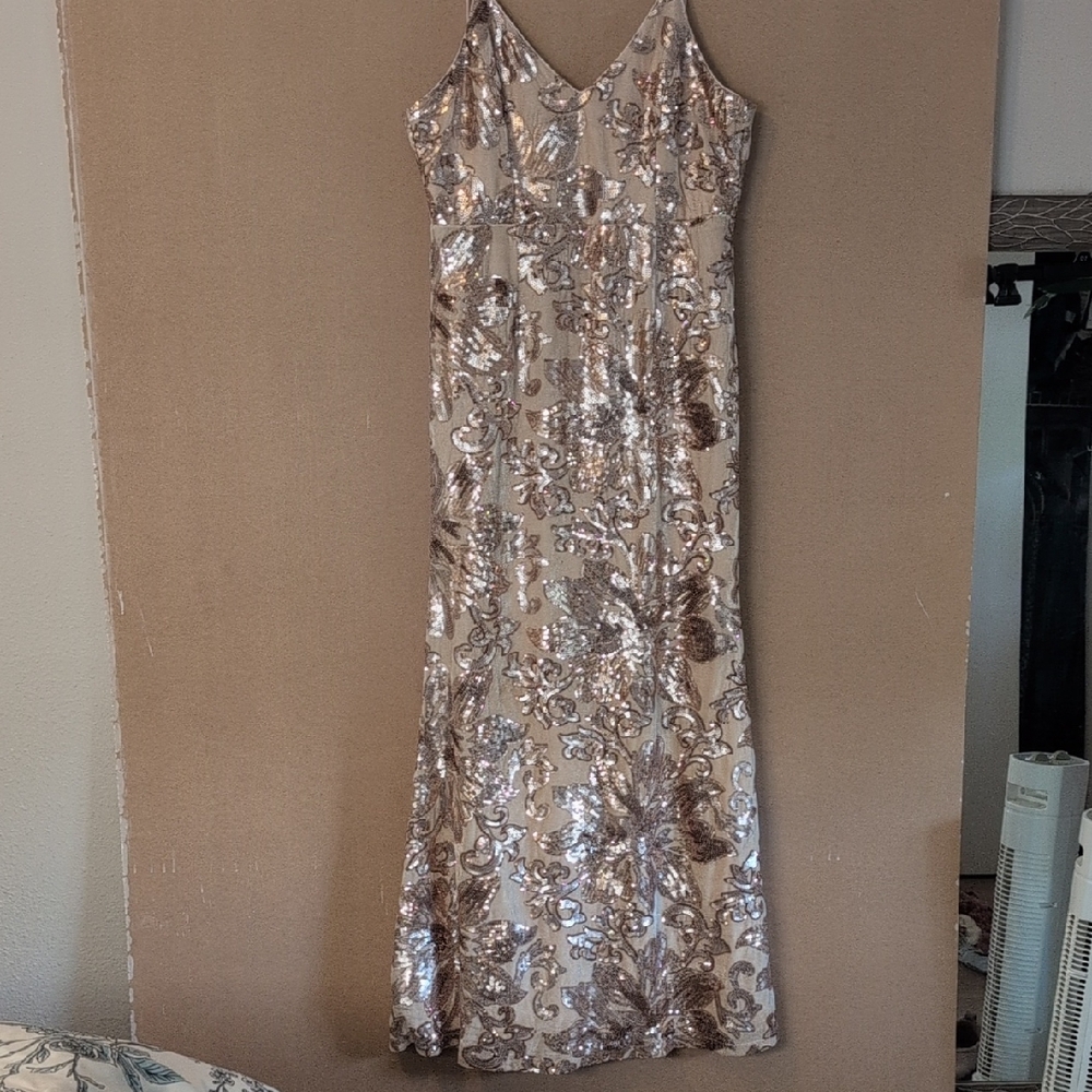 Lulu's Cream and gold Sequin Maxi Dress